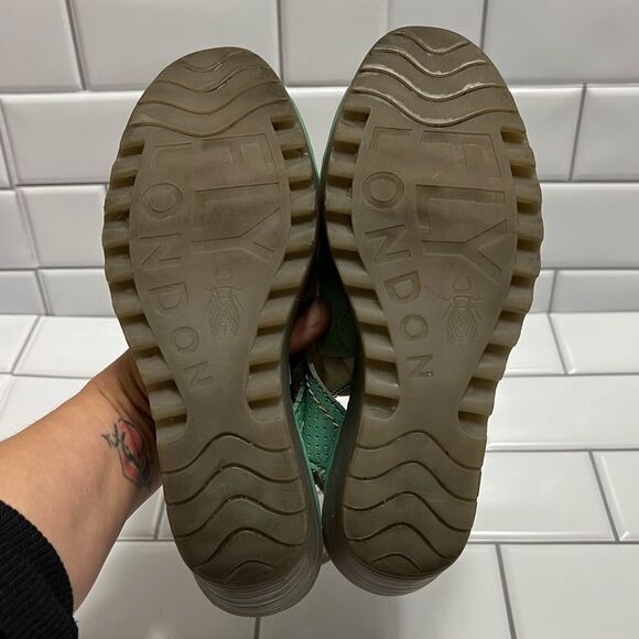 Fly London Ylva Platform Sandals Wedge Sling Back Lace Up Sea Foam Green Size 39 - Picture 13 of 15